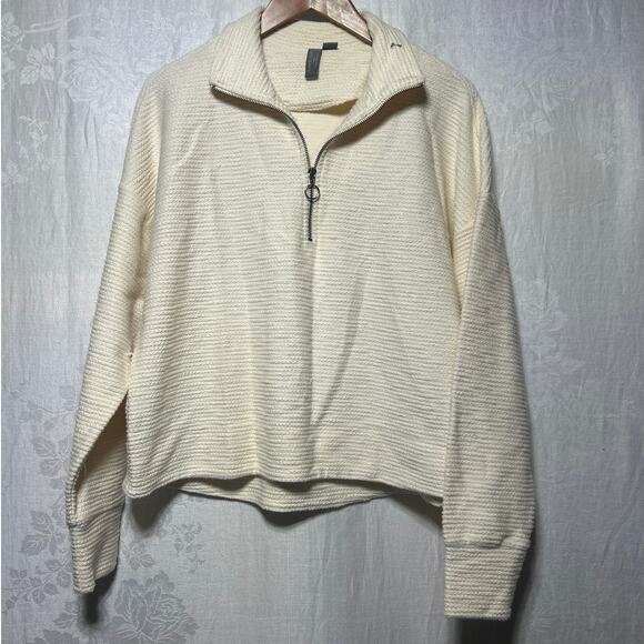 Sweaty Betty Rest Up Sweatshirt Large Cream Textured Half Zip Recycled - Picture 1 of 10